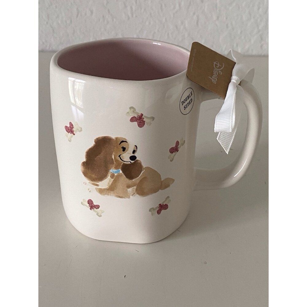 Disney Rae Dunn Lady & the Tramp Little Class And Sass 18 oz Mug Pink Bone W/Bow